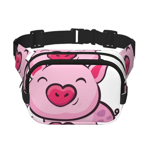 Smile Pink Pigs Quadratische Doppellagige Hüfttasche Brusttasche Crossbody Tasche Laufen Reisen Wandern Hüfttasche, Schwarz , Einheitsgröße von ALLiYa