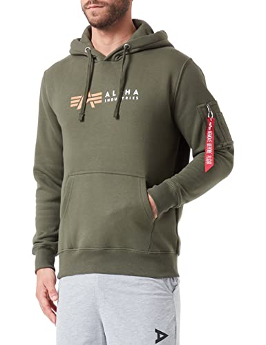 Alpha Industries Alpha Label Hoody Kapuzensweat für Herren Dark Olive von ALPHA INDUSTRIES