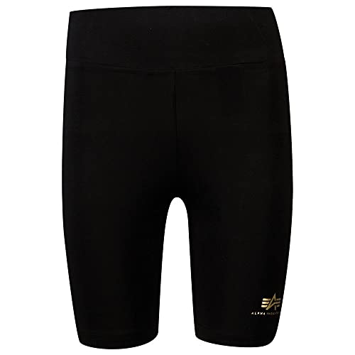 Alpha Industries Basic Bike Shorts SL Foil Print Wmn Short für Damen Black/Yellow Gold von ALPHA INDUSTRIES