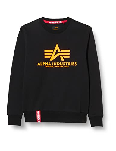 Alpha Industries Basic Sweater Neon Print Sweatshirt für Herren Black/Neon Orange von ALPHA INDUSTRIES