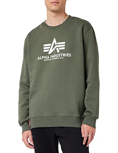 Alpha Industries Herren Basic Pullover Sweatshirt, Blickdicht, Dunkel-Oliv (178302-142), M von ALPHA INDUSTRIES