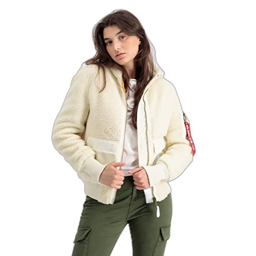 Alpha Industries Zip Hood Teddy Wmn Fliegerjacke für Damen Off White von ALPHA INDUSTRIES