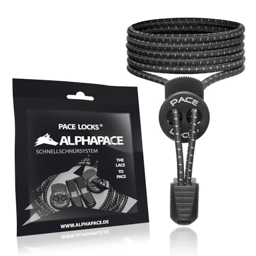 ALPHAPACE Pace Locks Elastische Schnürsenkel ohne binden mit Schnellverschluss, Schuhbänder ohne Schnüren, Slip-on Schnellverschluss für Sport, Jugend & ältere Menschen, 120 cm, 1-Paar in Schwarz ALPHAPACE Pace Locks Elastische Schnürsenkel ohne binden mit Schnellverschluss, Schuhbänder ohne Schnüren, Slip-on Schnellverschluss für Sport, Jugend & ältere Menschen, 120 cm, 1-Paar in Schwarz von ALPHAPACE