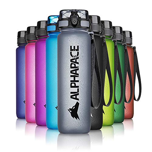 ALPHAPACE Trinkflasche, auslaufsichere 1.000 ml Wasserflasche, BPA-freie Flasche für Sport, Fahrrad & Outdooraktivitäten, Sportflasche mit Fruchteinsatz, in Grau von ALPHAPACE