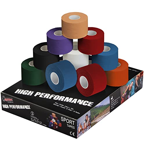 ALPIDEX 12 Rollen Sport Tape Set 3,8 cm x 10 m Gelenk Tapeverband Viele Farben Reißbares Unelastisches Sporttape Hautfreundlich Handball Fußball Volleyball, Farbe:bunt von ALPIDEX