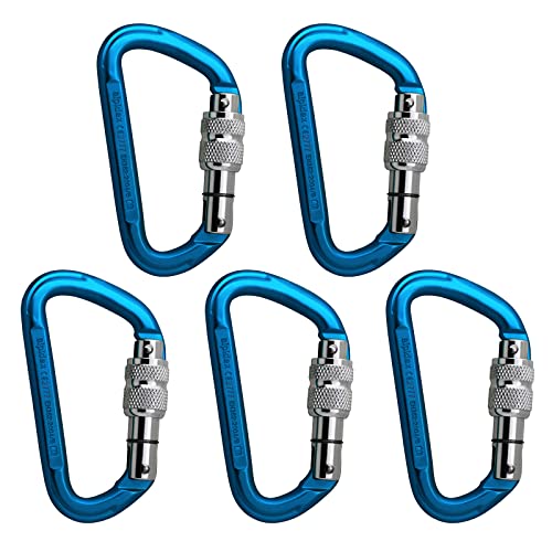 ALPIDEX 5 x Schraubkarabiner Set Aluminium Kletter Karabiner Screw Carabiner Schraubverschluss Kletterausrüstung Bergsteigen, Farbe:blau von ALPIDEX