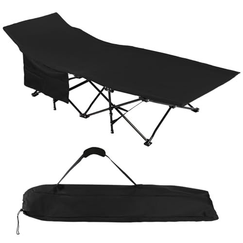 ALPIDEX Feldbett Campingbett Klappbar 190 x 67 x 40 cm Belastbar bis 200 kg Seitentasche Transporttasche Tragbar Faltbar, Farbe:Black von ALPIDEX