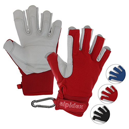 ALPIDEX Klettersteig Handschuhe Unisex Echtleder Kletterhandschuhe Half Finger Gloves Via Ferrata, Größe:L, Farbe:Wild Red von ALPIDEX