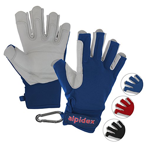 ALPIDEX Klettersteig Handschuhe Unisex Echtleder Kletterhandschuhe Half Finger Gloves Via Ferrata, Größe:S, Farbe:Wild Blue von ALPIDEX