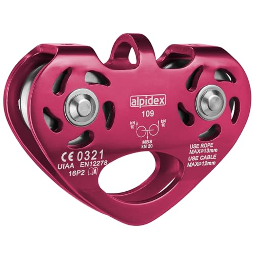 ALPIDEX Seilrolle Tandem Pulley Umlenkrolle Doppelseilrolle - geeignet für Stahlseile 8-12 mm Ø und Textilseile bis 13 mm Ø, Farbe:pink von ALPIDEX