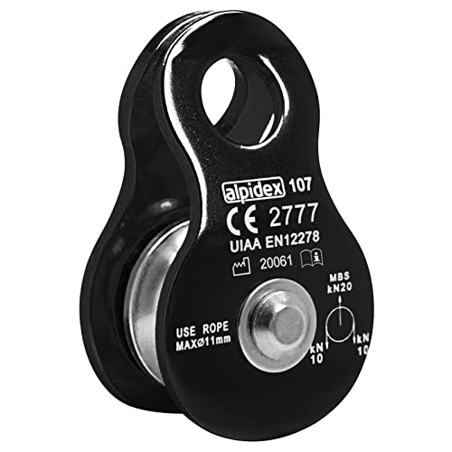 ALPIDEX Seilrolle Umlenkrolle 20 kN - Mobile Pulley Flaschenzug - für Seile bis 11 mm Durchmesser - EN12278, Farbe: Black von ALPIDEX