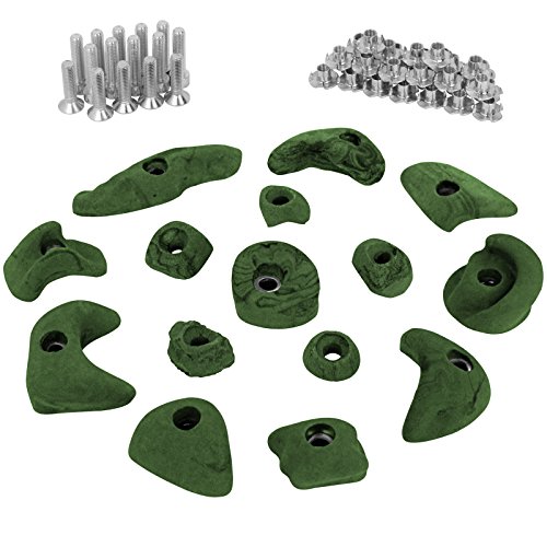 ALPIDEX Starterset: 15 Klettergriffe Klettersteine inklusive Schrauben und Einschlagmuttern - Farbe:grün-meliert von ALPIDEX