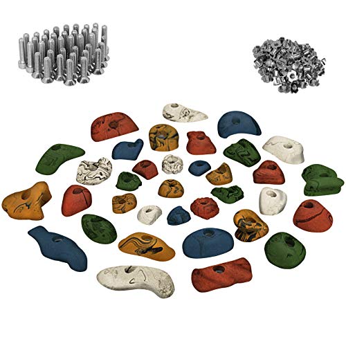 ALPIDEX Starterset: 35 Klettergriffe Klettersteine inklusive Schrauben und Einschlagmuttern, Farbe:bunt von ALPIDEX