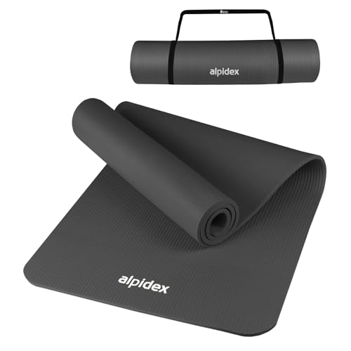 ALPIDEX Yogamatte 183 x 60 x 0.8 cm Phthalatfreie Fitness Matte Tragegurt Rutschfest Gymnastik Turnen Pilates Sport Physio HiiT Yoga Trainingsmatte Isomatte Hautfreundlich, Farbe:Anthracite von ALPIDEX