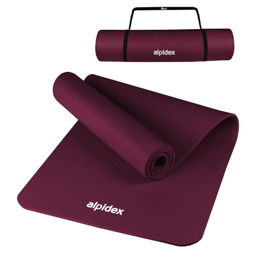 ALPIDEX Yogamatte 183 x 60 x 0.8 cm Phthalatfreie Fitness Matte Tragegurt Rutschfest Gymnastik Turnen Pilates Sport Physio HiiT Yoga Trainingsmatte Isomatte Hautfreundlich, Farbe:Berry von ALPIDEX