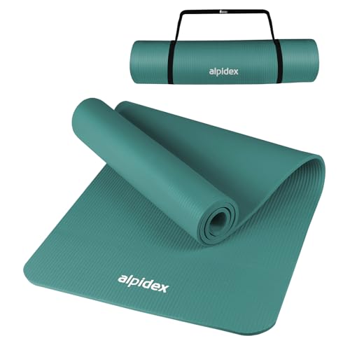 ALPIDEX Yogamatte 183 x 60 x 0.8 cm Phthalatfreie Fitness Matte Tragegurt Rutschfest Gymnastik Turnen Pilates Sport Physio HiiT Yoga Trainingsmatte Isomatte Hautfreundlich, Farbe:Turquoise von ALPIDEX