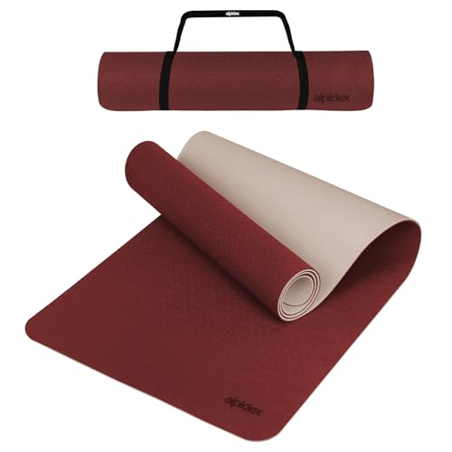 ALPIDEX Yogamatte Rutschfest 190 x 61 x 0.6 cm | 190 x 90 x 0.6 cm Phthalatfreie Fitness TPE Matte Gymnastik Turnen Pilates Sport Yoga Trainingsmatte Isomatte, Bordeaux/Cream, 190 x 61 x 0.6 cm von ALPIDEX