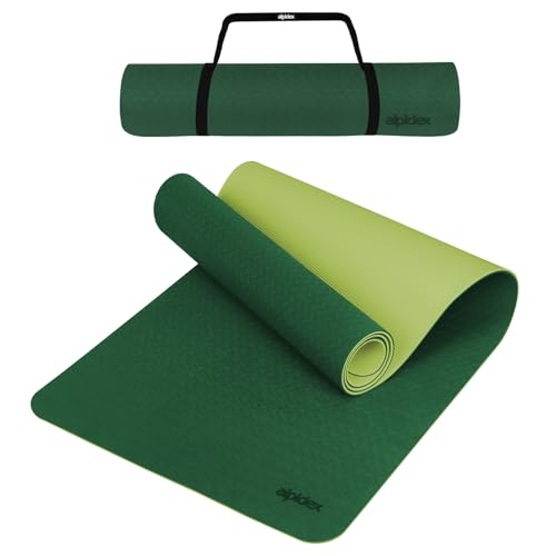 ALPIDEX Yogamatte Rutschfest 190 x 61 x 0.6 cm | 190 x 90 x 0.6 cm Phthalatfreie Fitness TPE Matte Gymnastik Turnen Pilates Sport Yoga Trainingsmatte Isomatte, Dark Green/Lime, 190 x 61 x 0.6 cm von ALPIDEX