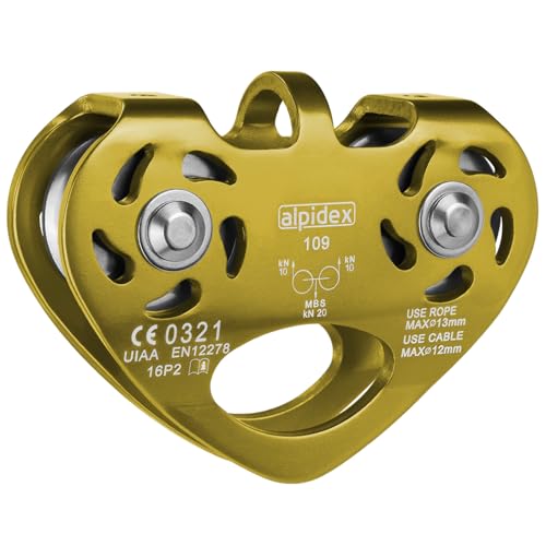 ALPIDEX Seilrolle Tandem Pulley Umlenkrolle Doppelseilrolle - geeignet für Stahlseile 8-12 mm Ø und Textilseile bis 13 mm Ø, Farbe:Gold von ALPIDEX