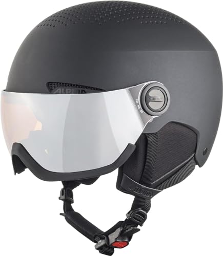 ALPINA ARBER VISOR Q-LITE - Hochwertiger & Leichter Skihelm Mit Kontrastverstärkendem Visier Für Erwachsene, black matt, 54-58 cm von ALPINA