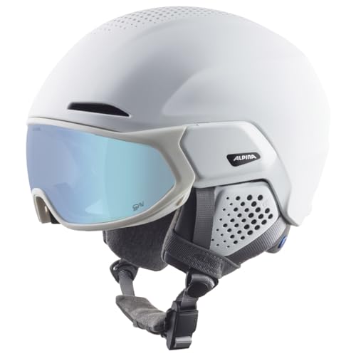 ALPINA Alto QuattroVario Visier Skihelm (51-55 cm, 11 white matt (ice blue)) von ALPINA