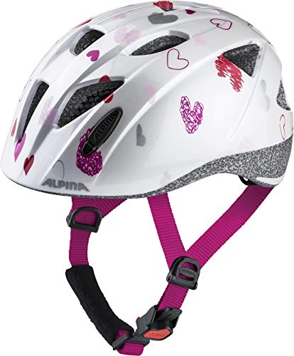 ALPINA XIMO - Leichter, Sicherer & Bruchfester Fahrradhelm Mit Optionalen LED-Licht Für Kinder, white hearts gloss, 45-49 cm von ALPINA