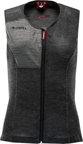 ALPINA PROLAN Women Vest - Nachhaltiger, Atmungsaktiver & Individuell Einstellbarer Rückenprotektor aus Schafswolle Für Damen, Dark Grey, L von ALPINA