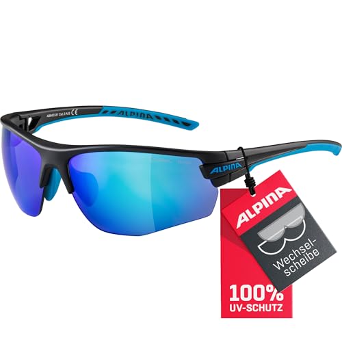 ALPINA TRI-SCRAY 2.0 HR - Indiv. Anpassbare, Bruchsichere Wechselscheiben Sport- & Fahrradbrille Mit 100% UV-Schutz Für Erwachsene, black matt-cyan, One Size von ALPINA