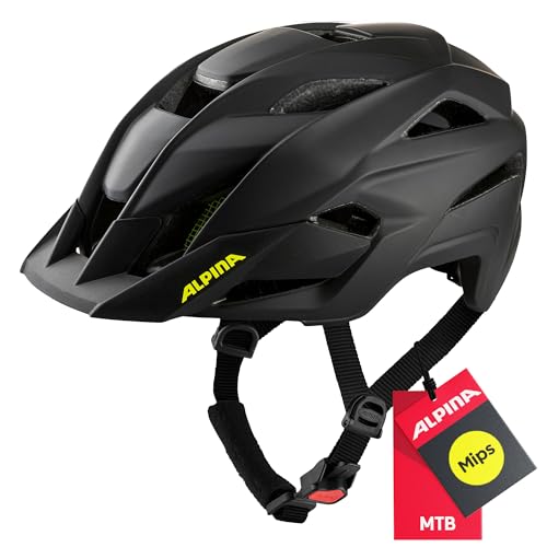 ALPINA STAN MIPS - Leichter, Sicherer & Optimal Belüfteter All-Mountain MIPS Fahrradhelm Mit Fliegennetz Für Erwachsene, black-neon yellow matt, 51-55 cm von ALPINA