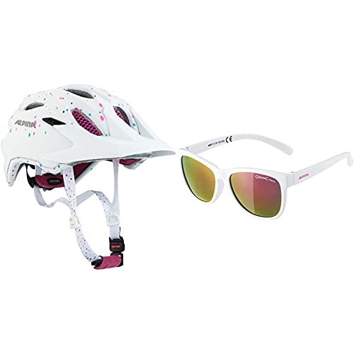 ALPINA Unisex - Kinder, Carapax JR. Fahrradhelm, White Polka dots, 51-56 cm & Unisex - Kinder, LUZY Sonnenbrille, White Gloss, One Size ALPINA Unisex - Kinder, Carapax JR. Fahrradhelm, White Polka dots, 51-56 cm & Unisex - Kinder, LUZY Sonnenbrille, White Gloss, One Size von ALPINA