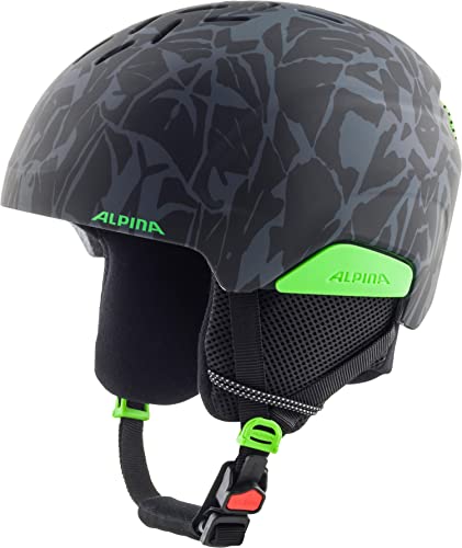 ALPINA PIZI - Sicherer, Bruchfester & Individuell Anpassbarer Skihelm Mit Abnehmbaren Ohrenpolstern Für Kinder, black-green camo matt, 46-51 cm von ALPINA