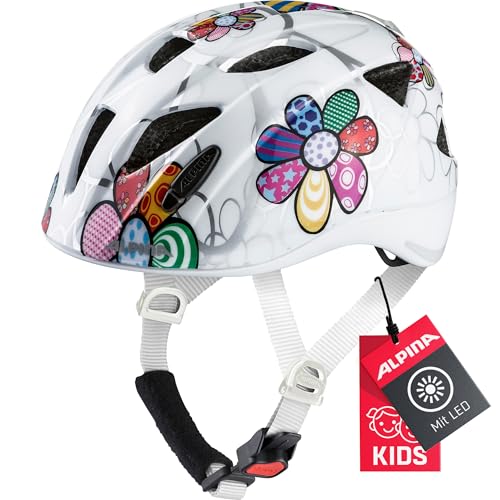 ALPINA XIMO Flash - Beleuchteter, Reflektierender, Leichter & Anpassbarer LED Fahrradhelm Für Kinder, White Flower Gloss, 47-51 cm von ALPINA