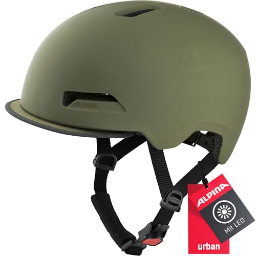 ALPINA BROOKLYN - Beleuchteter, Robuster und Komfortabler Urban Fahrradhelm Mit LED-Licht Für Erwachsene, olive matt, 52-57 cm ALPINA BROOKLYN - Beleuchteter, Robuster und Komfortabler Urban Fahrradhelm Mit LED-Licht Für Erwachsene, olive matt, 52-57 cm von ALPINA