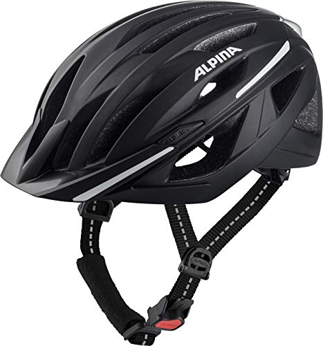 ALPINA HAGA - Stoßabsorbierender, Sicherer & Optimal Anpassbarer Urban Fahrradhelm Mit Integriertem LED-Licht Für Erwachsene, black matt, 51-56 cm von ALPINA