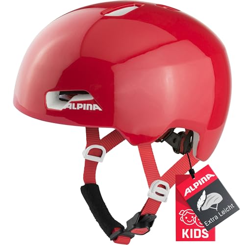 ALPINA HACKNEY - Leichter, Bruchfester & Optimal Klimatisierter Fahrradhelm Mit Nachrüstbarem LED Für Kinder, red Gloss, 47-51 cm von ALPINA