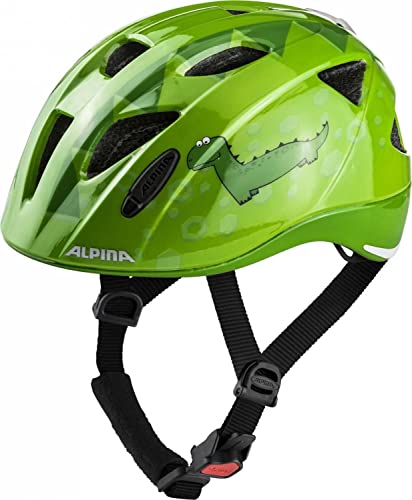 ALPINA XIMO FLASH - Beleuchteter, Reflektierender, Leichter & Anpassbarer LED Fahrradhelm Für Kinder, green dino gloss, 45-49 cm von ALPINA