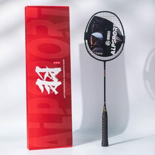 ALPSPORT ZJ Titanium Net 4U G5 Vollcarbonfaser Professioneller Badmintonschläger, Graphitschläger mit Geschenkbox, 1 Flanelltasche, 2 Griffbänder, Padelraket für Teamsporttraining (schwarz) von ALPSPORT