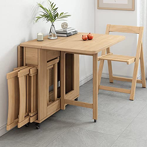 ALSJJDQ Ausziehbares Esstisch-Set, Drop-Leaf-Tisch aus Holz mit 4 Esszimmerstühlen, klappbarer Esstisch für Küche, Restaurant, Esszimmer, Wohnzimmer, 140 cm Purposiveness von ALSJJDQ