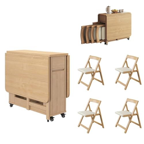 ALSJJDQ Folding Table Drop-Leaf-Tischset, klappbarer Esstisch mit 4 Stühlen, Küchentisch aus massivem Holz, platzsparend, für Wohnzimmer, Esszimmer, einziehbar Purposiveness von ALSJJDQ