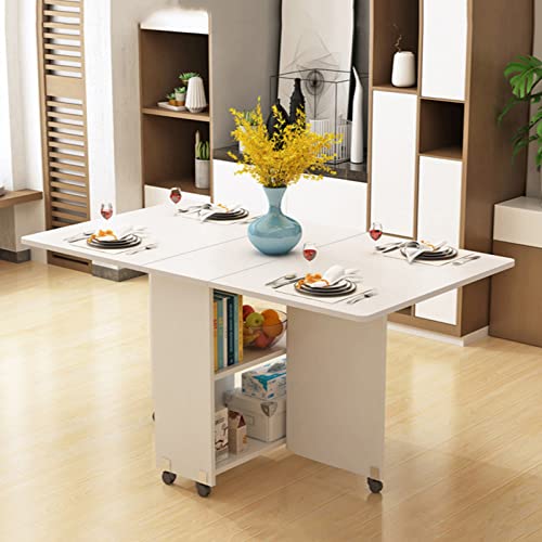 ALSJJDQ Folding Table Klappbarer Esstisch, moderner erweiterbarer Küchentisch mit 2 Lagerregalen und Rollen, platzsparender Drop-Leaf-Tisch für Küche/Wohnzimmer/Heimbüro Purposiveness von ALSJJDQ