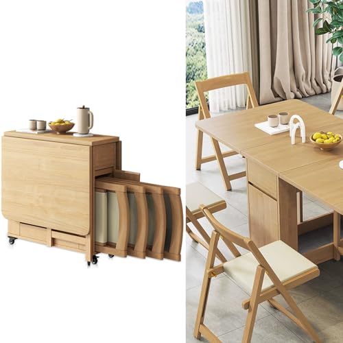 ALSJJDQ Platzsparendes, klappbares Butterfly-Esstisch-Set aus massivem Holz mit 4 gepolsterten Stühlen – perfekt für Speisesäle, Balkone und Enge Räume Purposiveness von ALSJJDQ