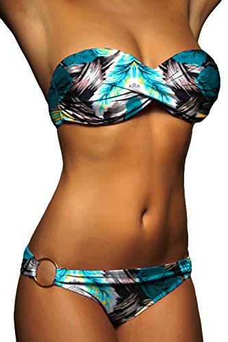 ALZORA Twist Push Up Bandeau Bikini Set Damen Pushup Badeanzug viele Farben und Größen (L, Grau) von ALZORA