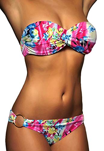 ALZORA Twist Push Up Bandeau Bikini Set Damen Pushup Badeanzug viele Farben und Größen (L, Weiss - Schwarz Punkte) von ALZORA