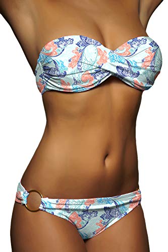 ALZORA Twist Push Up Bandeau Bikini Set Damen Pushup Badeanzug viele Farben und Größen (L, ZZ17-Schwarz Lila) von ALZORA