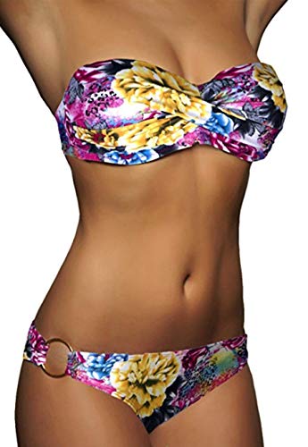 ALZORA Twist Push Up Bandeau Bikini Set Damen Pushup Badeanzug viele Farben und Größen (L, Zebra) von ALZORA