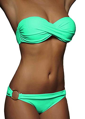 ALZORA Twist Push Up Bandeau Bikini Set Damen Pushup Badeanzug viele Farben und Größen (M, Blau) von ALZORA