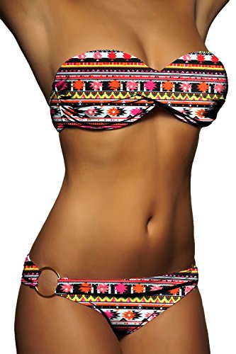 ALZORA Twist Push Up Bandeau Bikini Set Damen Pushup Badeanzug viele Farben und Größen (S, ZZ18-Schwarz Sand) von ALZORA