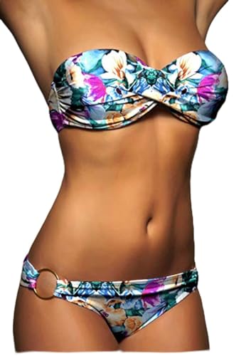 ALZORA Twist Push Up Bandeau Bikini Set Damen Pushup Badeanzug viele Farben und Größen (XS, Leopardenmuster) von ALZORA