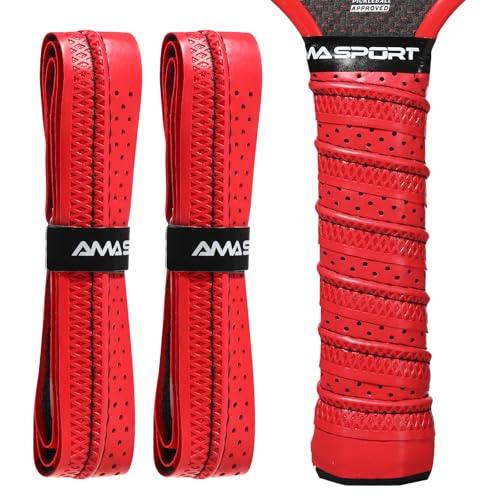 AMA SPORT Pickleball Paddel-Griffband, 2 Stück, Pickleball-Overgrip, Ersatz-Griffwickel für Pickleball-Schläger, rutschfeste Griffrille, einfache Installation und langlebige Leistung, Rot von AMA SPORT