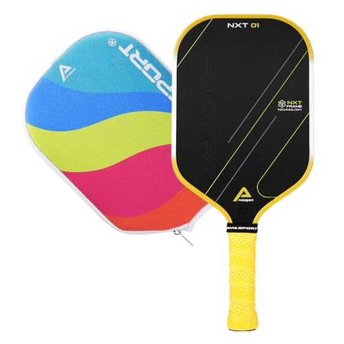 AMA SPORT Pickleball-Paddel aus Kohlefaser, USAPA-genehmigt, 16 mm, Pickleball-Paddel, Reibung, strukturierte Oberfläche, thermogeformter Pickleballschläger mit Antrieb, PP-Wabenkern (NXT 01-Gelb) von AMA SPORT